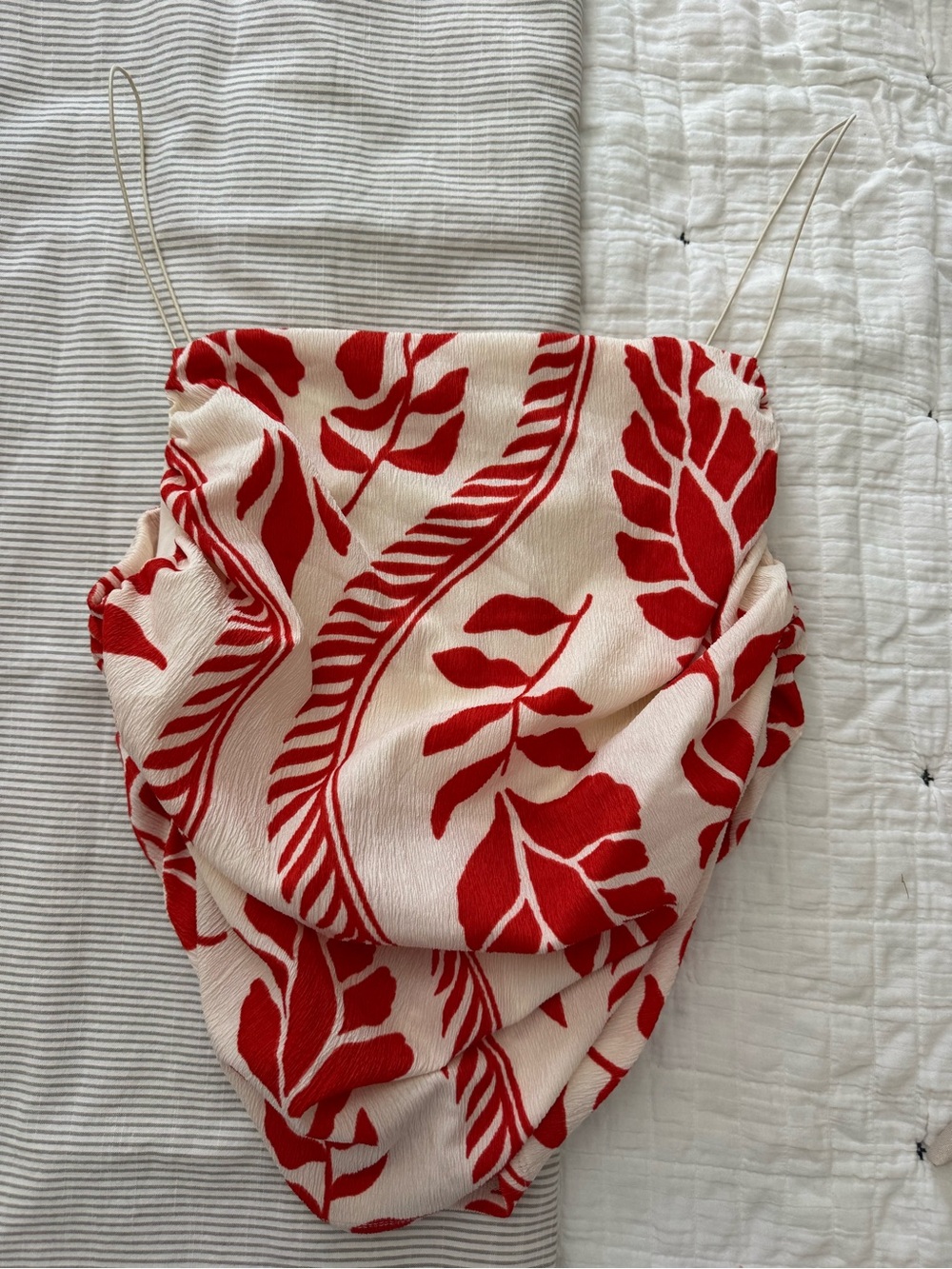 H&M Red and Cream Floral Print Cowl Neck tank top